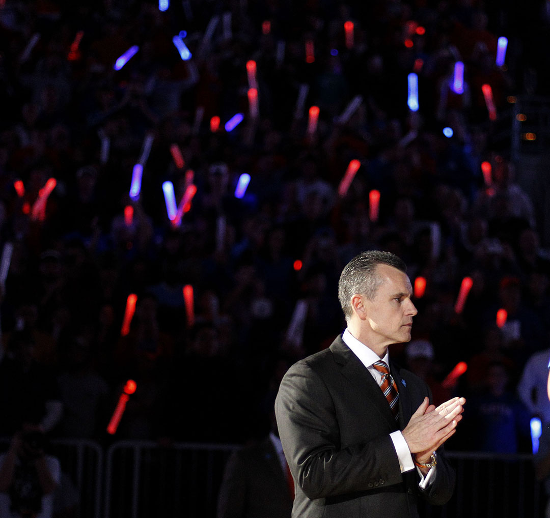 Florida Gators head coach Billy Donovan during player introductions before the first half against the Kentucky Wildcats at the Stephen C. O'Connell Center on Saturday, Feb. 7, 2015 in Gainesville, Fla. Kentucky defeated Florida 68-61. (Matt Stamey/Staff photographer)