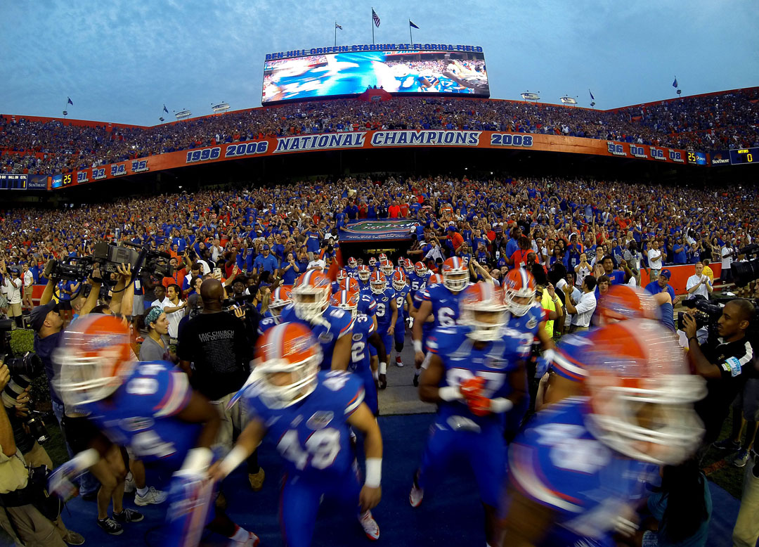 The Florida Gators take the field before the game against the New Mexico State Aggies on Saturday, Sept. 5, 2015 in Gainesville, Fla. (Matt Stamey/Staff photographer)