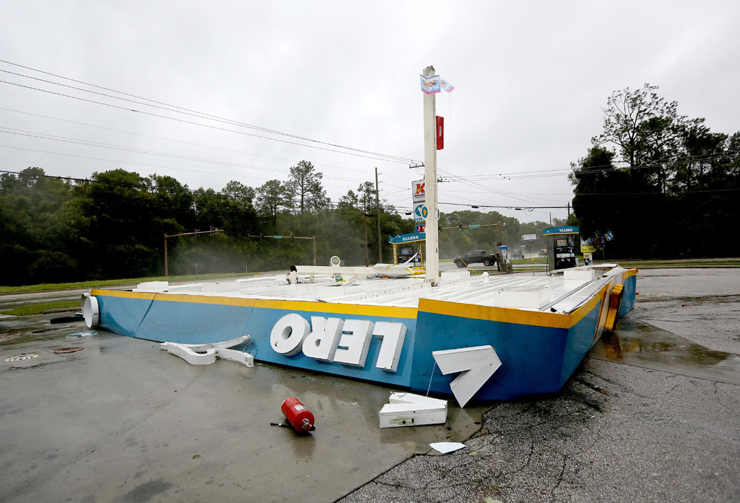 The awning of a Valero station along SR 207 collapsed during Hurricane Matthew on Thursday, Oct. 6, 2016 in St. Augustine, FL. Matt Stamey/Gainesville Sun