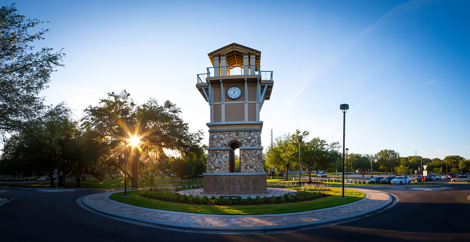 General scene the Clock Tower on campus photographed on Tuesday, May 9, 2017 in Gainesville, Fla. (photo by Matt Stamey/Santa Fe College)