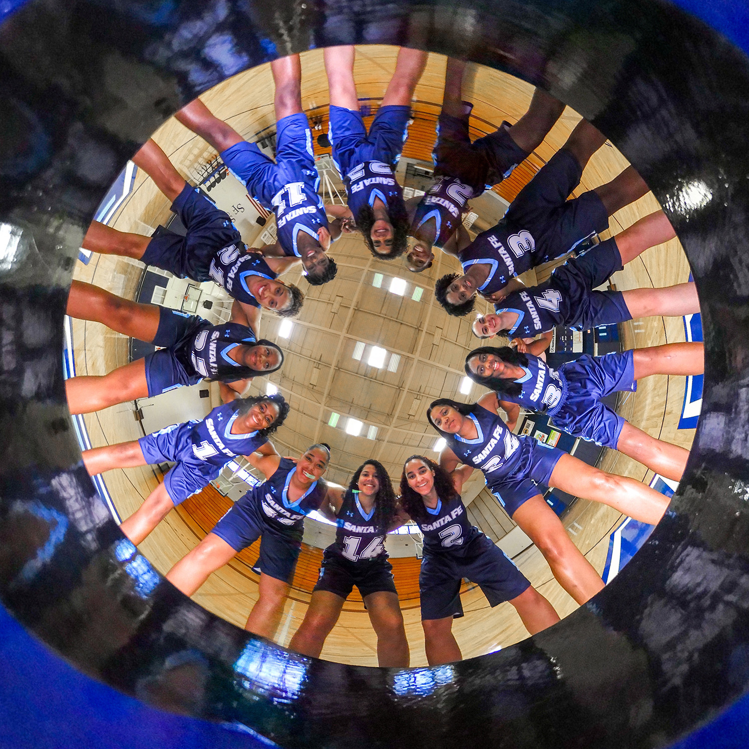 360 degree image of the Santa Fe Saints women's Basketball team on Wednesday, Sept. 27, 2017 in Gainesville, Fla. (photo by Matt Stamey/Santa Fe College) ***Subjects have Releases***