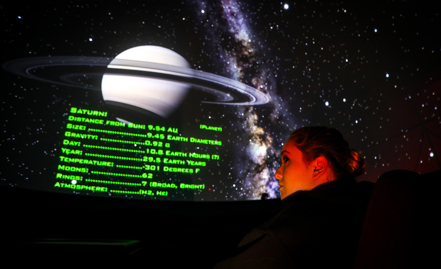 Santa Fe College students learn about constellations and planets during an Astronomy class at the Kika Silva Pla Planetarium on Tuesday, Oct. 3, 2017 in Gainesville, Fla. (photo by Matt Stamey/Santa Fe College) ***Subjects have Releases***