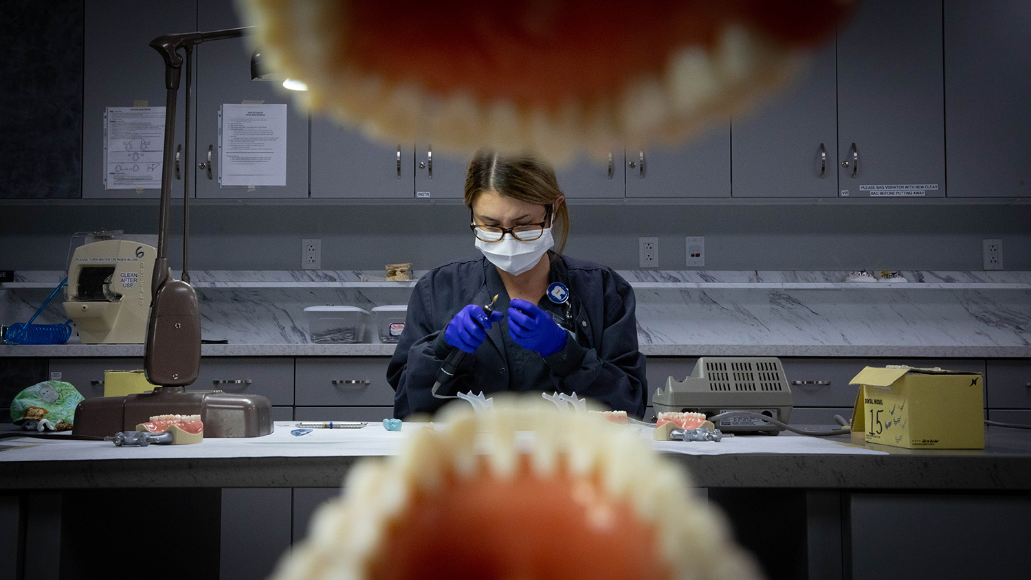 Santa Fe College Dental Assisting Program students work to finish up their spring labs on June 3, 2020 in Gainesville, Fla. The students completed all the coursework they could online but the lab work needed to be completed in person in order for them to graduate. (Matt Stamey/Santa Fe College ) ***Subjects Have Releases***