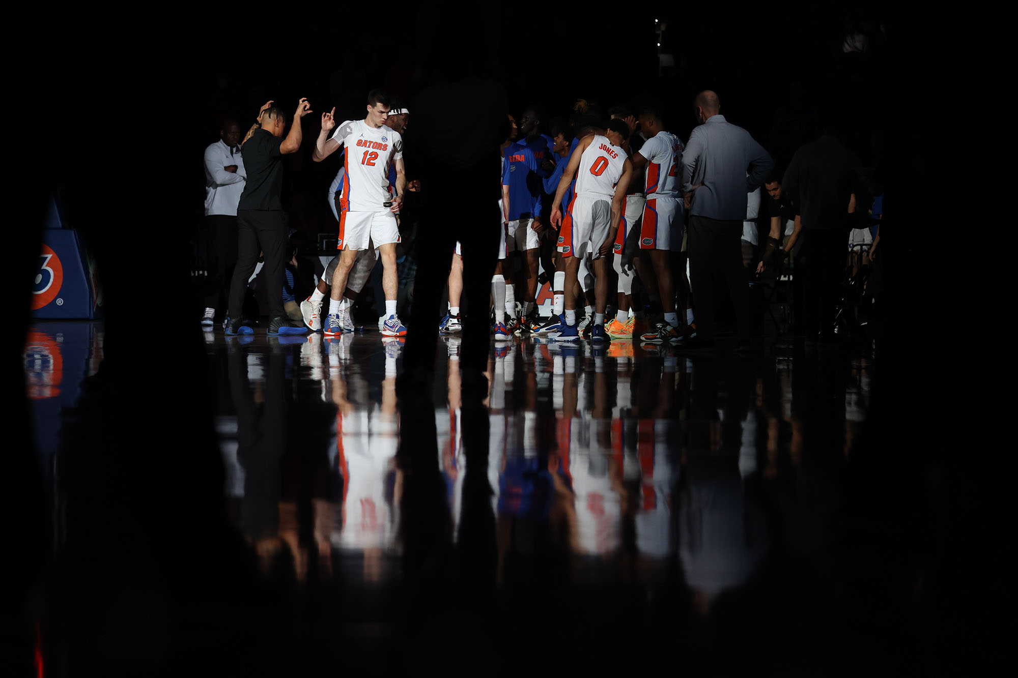 Florida forward Colin Castleton (12) is introduced before the an NCAA college basketball game against Texas Southern Monday, Dec. 6 2021, in Gainesville, Fla. (AP Photo/Matt Stamey)