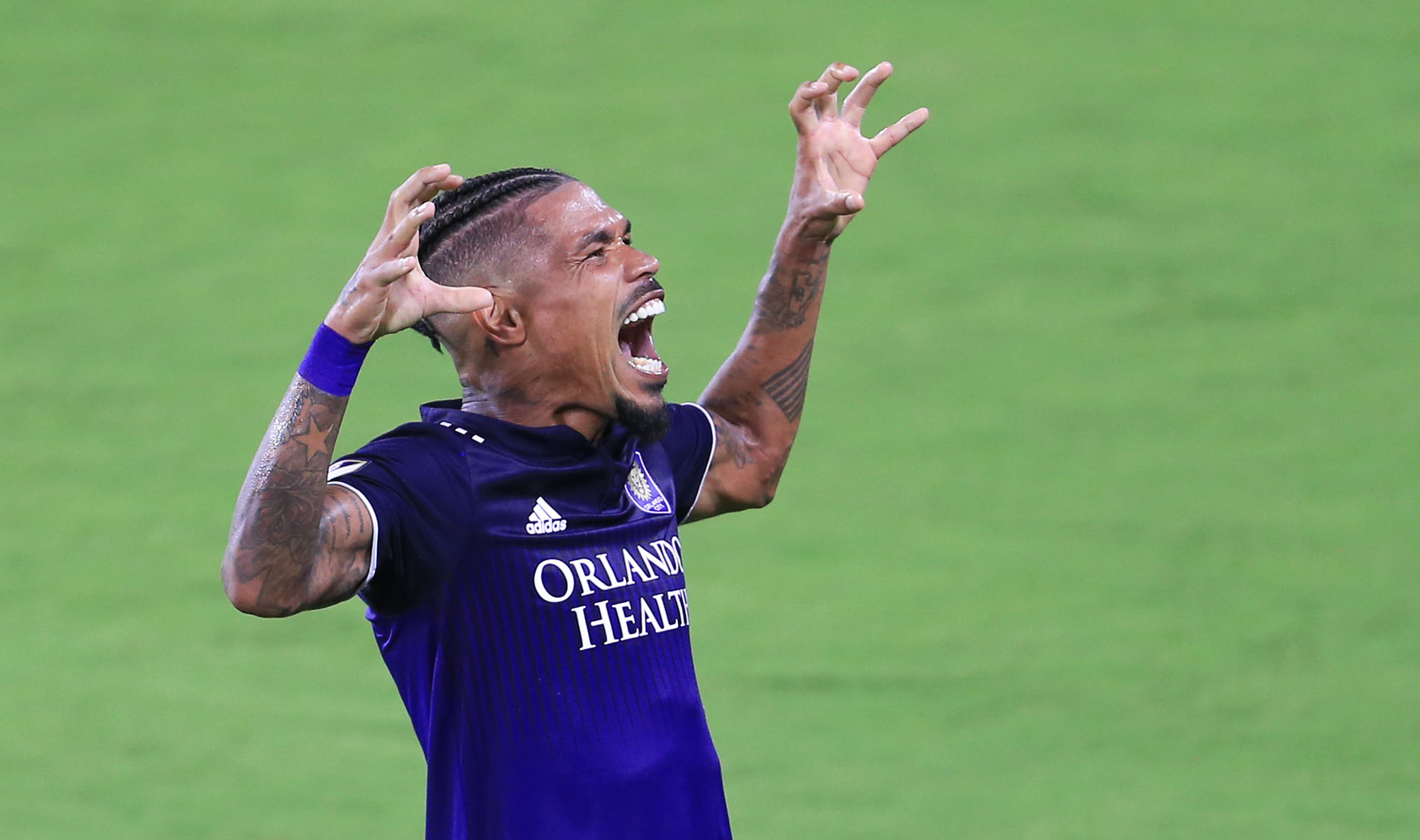 May 1, 2021; Orlando, Florida, USA; Orlando City midfielder Junior Urso (11) celebrates after scoring a goal against FC Cincinnati at Orlando City Stadium. Mandatory Credit: Matt Stamey-USA TODAY Sports