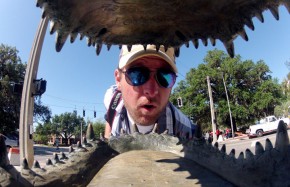 Remote camera inside the Bull Gator outside The Swamp before a football game. 